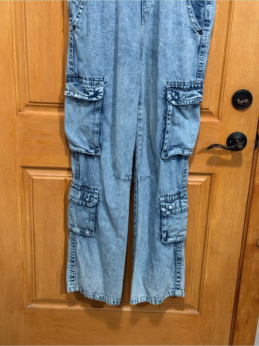 True Religion men’s S Light Blue Denim Overalls W 20” In seam 33”